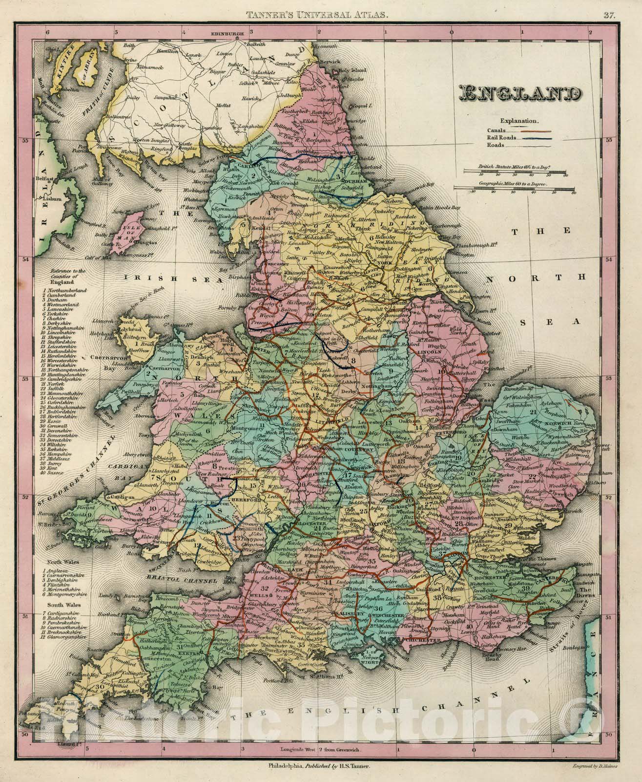 Historic Map : World Atlas Map, England. 1833 - Vintage Wall Art