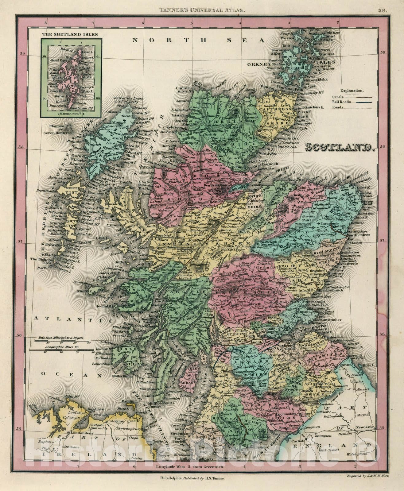 Historic Map : World Atlas Map, Scotland. 1833 - Vintage Wall Art