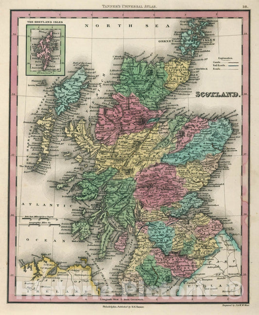 Scotland, 1833 - Historical Map Print from Tanner's Universal Atlas