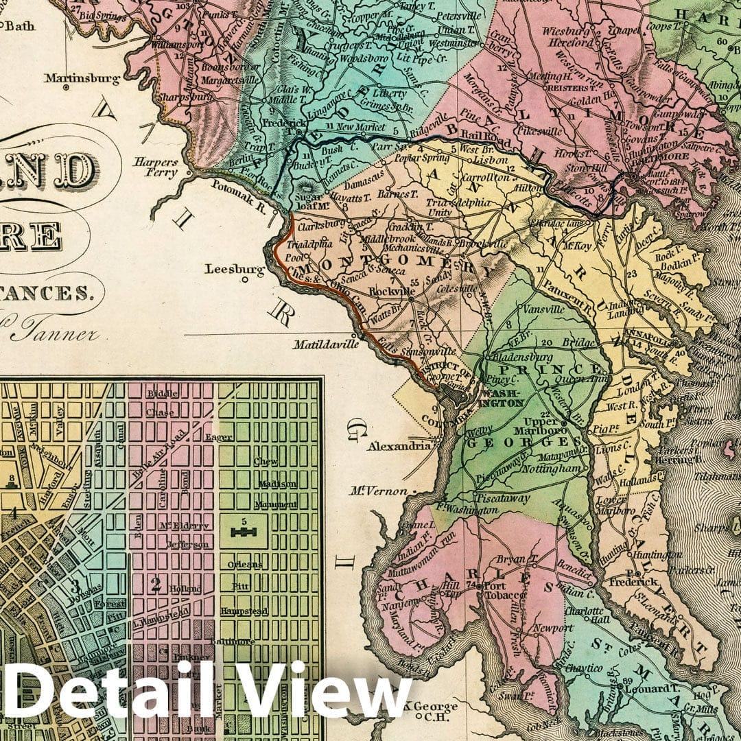 Maryland and Delaware, 1833 - Historical Map Print
