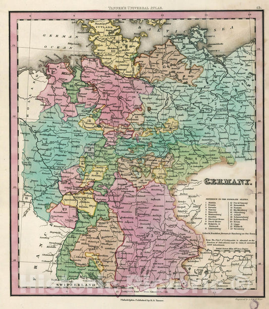 Germany, 1833 - Historical Map Print from Tanner's Universal Atlas