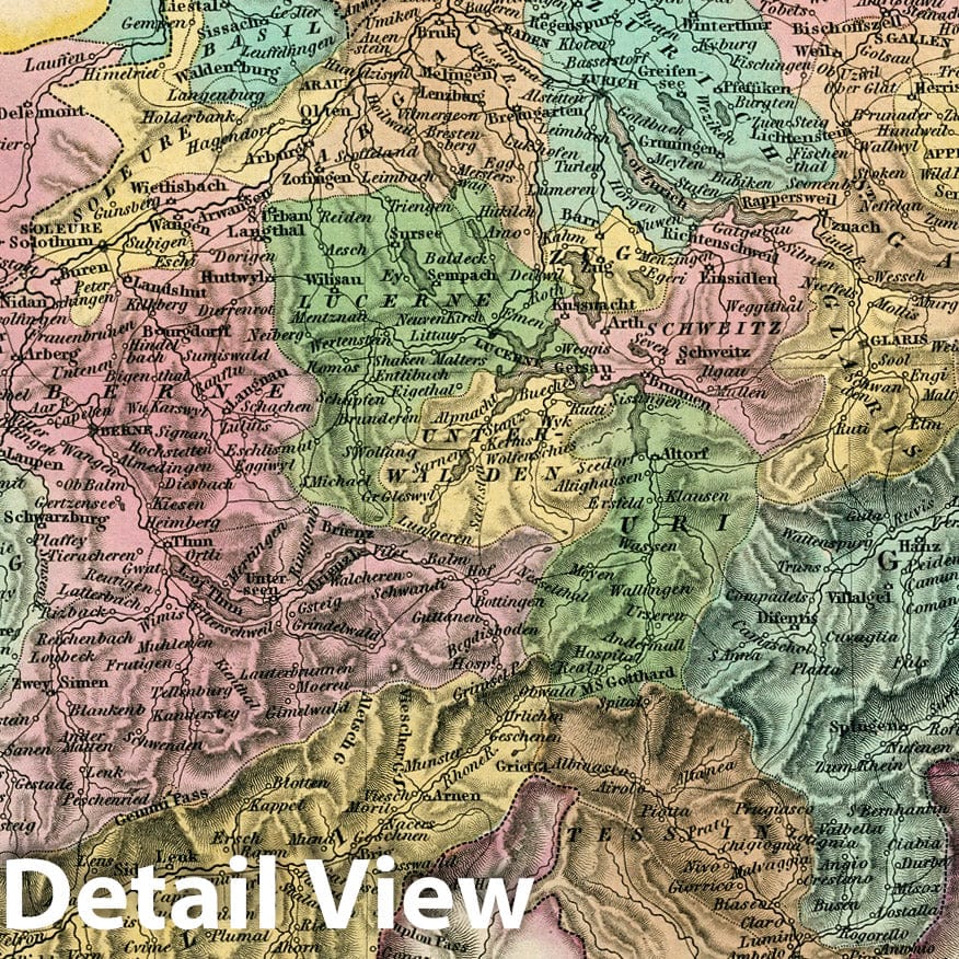 Switzerland, 1833 - Historical Map Print from Tanner's Universal Atlas