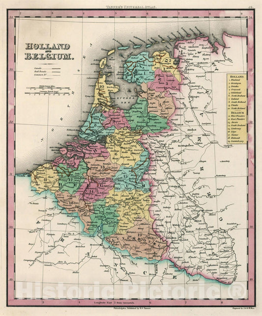 Historic Map : World Atlas Map, Holland and Belgium. 1833 - Vintage Wall Art