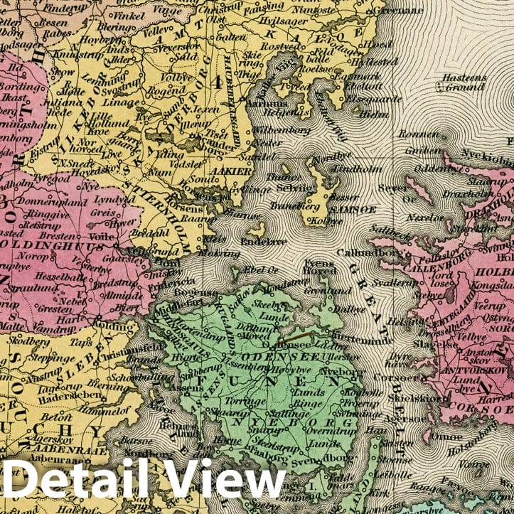 Denmark, 1833 - Historical Map Print from Tanner's Universal Atlas