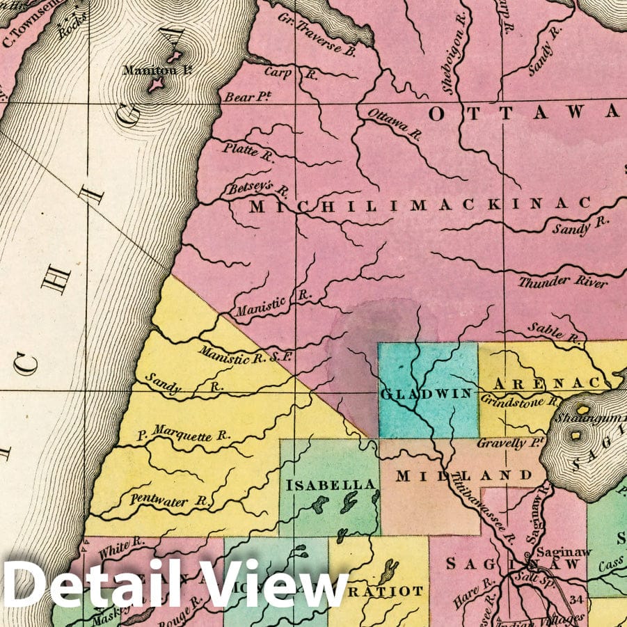 Michigan 1833 Historical Map Print - Tanner's Universal Atlas