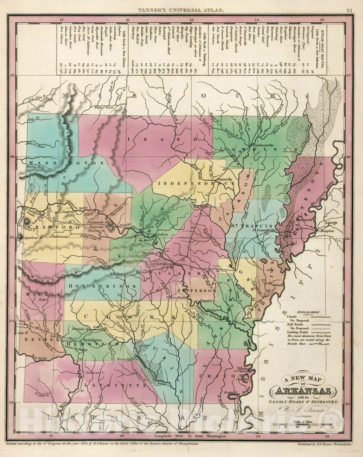 Historic Map : World Atlas Map, Arkansas. 1833 - Vintage Wall Art