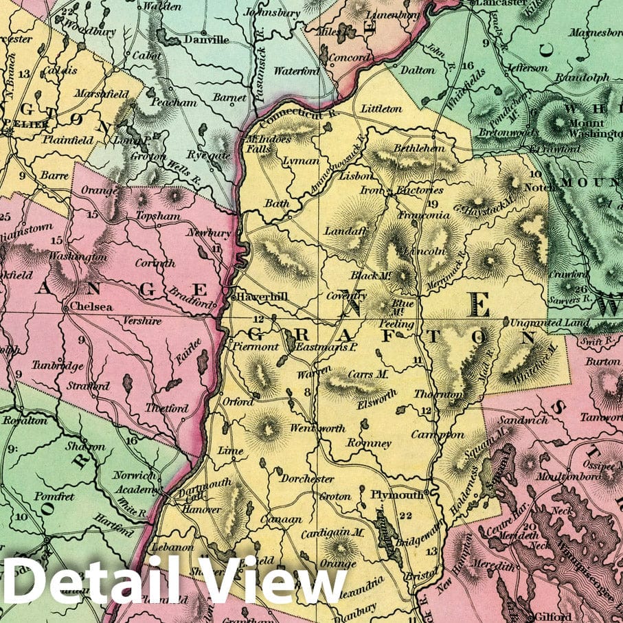 New Hampshire and Vermont, 1833 - Historical Map Print