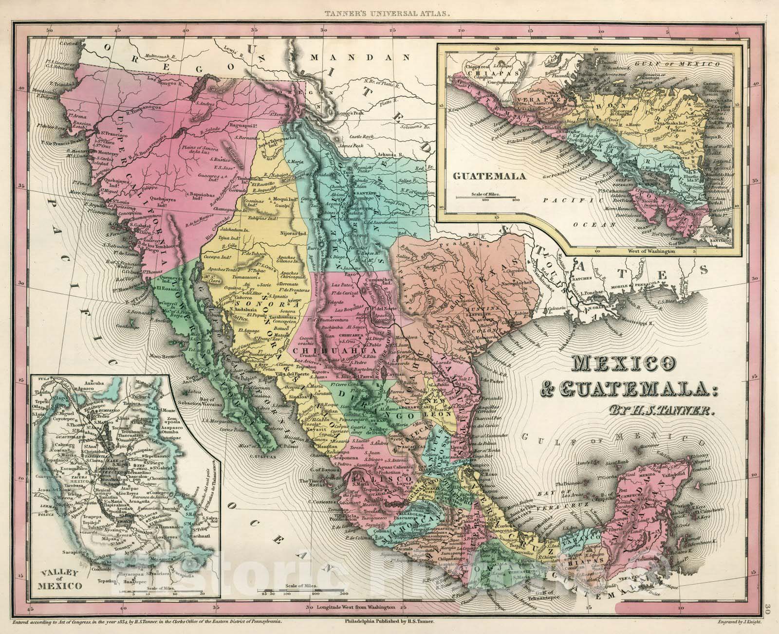 Historic Map : World Atlas Map, Mexico & Guatemala. 1834 - Vintage Wall Art