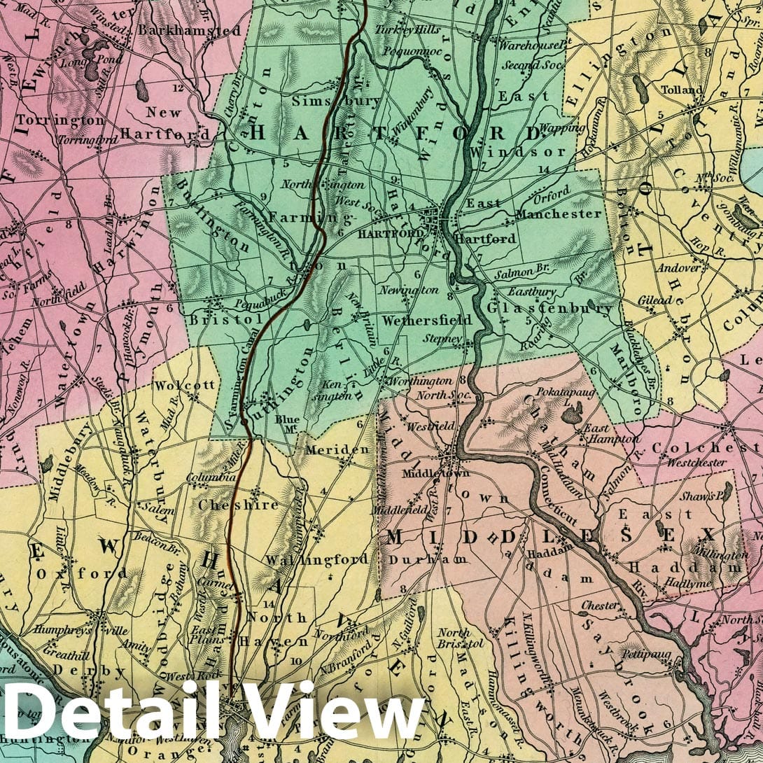 Connecticut, 1834 - Tanner's Universal Atlas Historical Map Print
