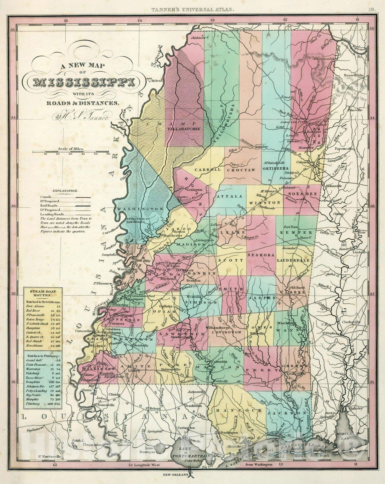 Historic Map : World Atlas Map, Mississippi. 1834 - Vintage Wall Art