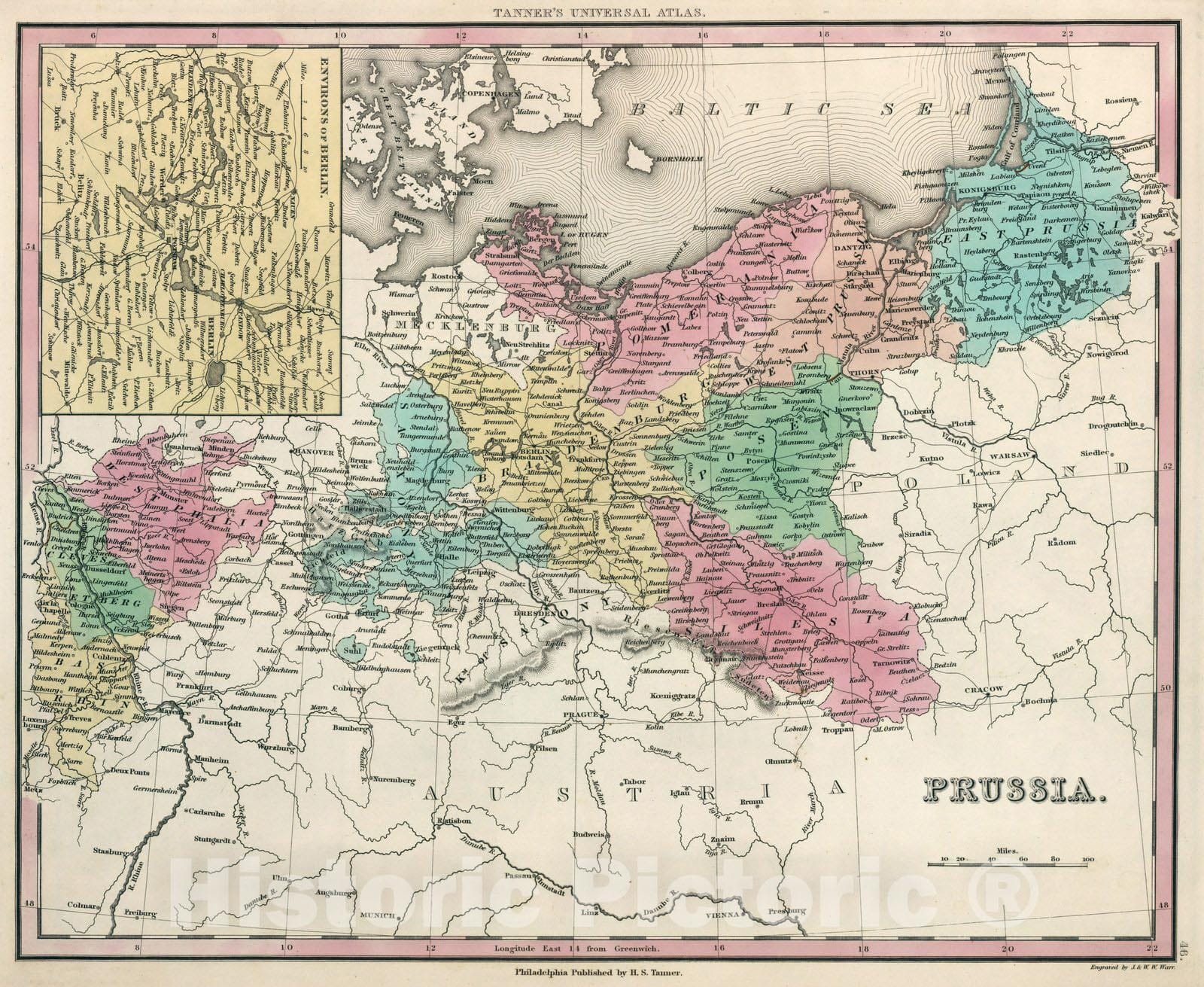 Historic Map : World Atlas Map, Prussia. 1834 - Vintage Wall Art