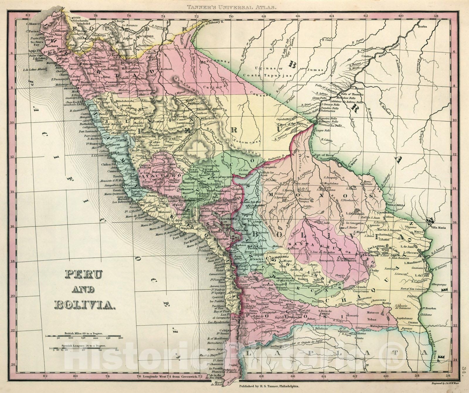 Historic Map : World Atlas Map, Peru and Bolivia. 1835 - Vintage Wall Art