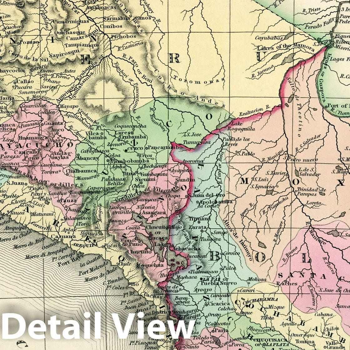 Peru and Bolivia, 1835 - Historical Map Print from Tanner's Universal Atlas