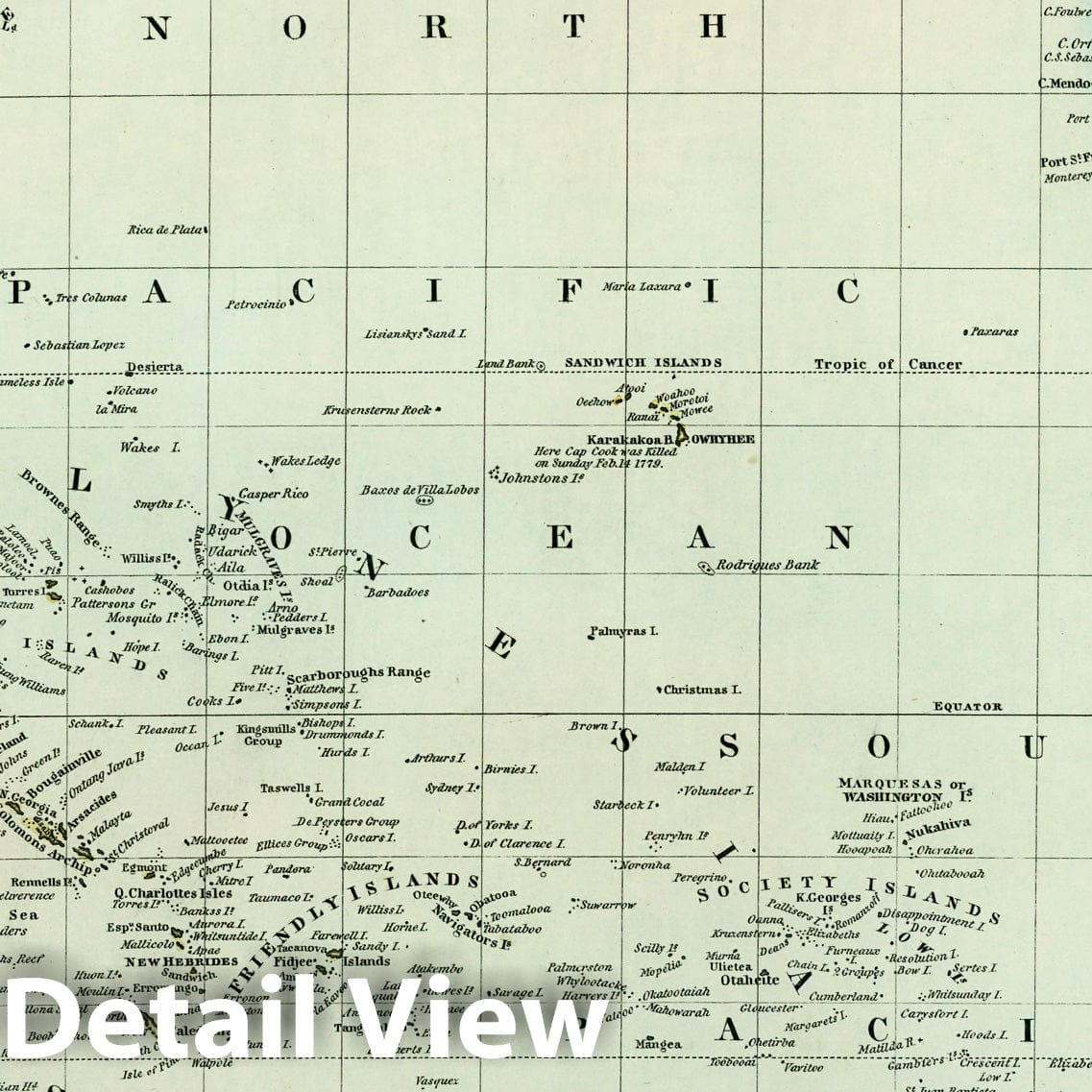 Pacific Ocean, 1836 - Tanner's Universal Atlas Nautical Map Print