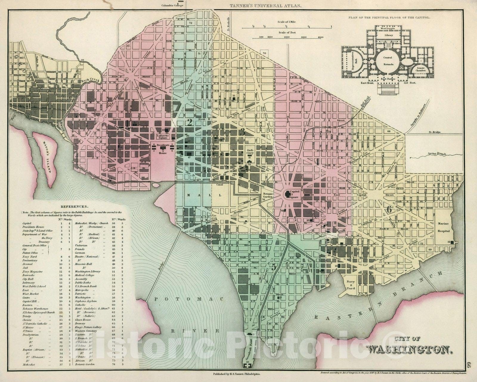 Historic Map : World Atlas Map, Washington (D.C.) 1836 - Vintage Wall Art