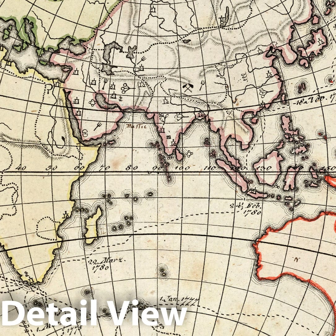 Eastern Hemisphere, 1799 - Historical Topographic Map Print