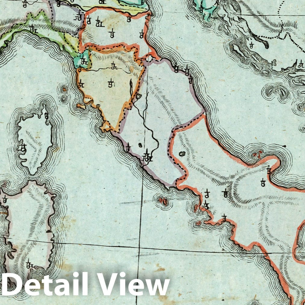 Italy 1801 Topographic Map Print - Historical Atlas Reproduction