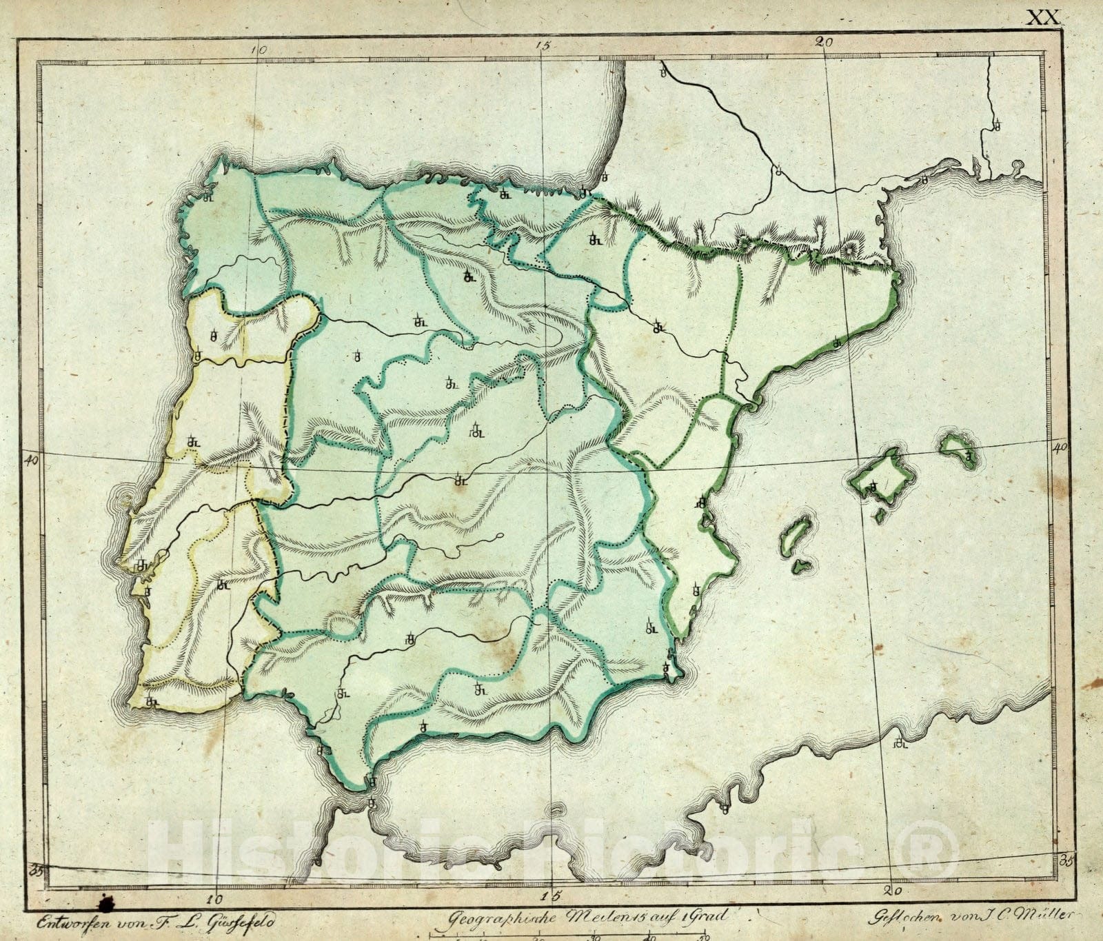 Historic Map : School Atlas Map, Spain and Portugal. 1801 - Vintage Wall Art