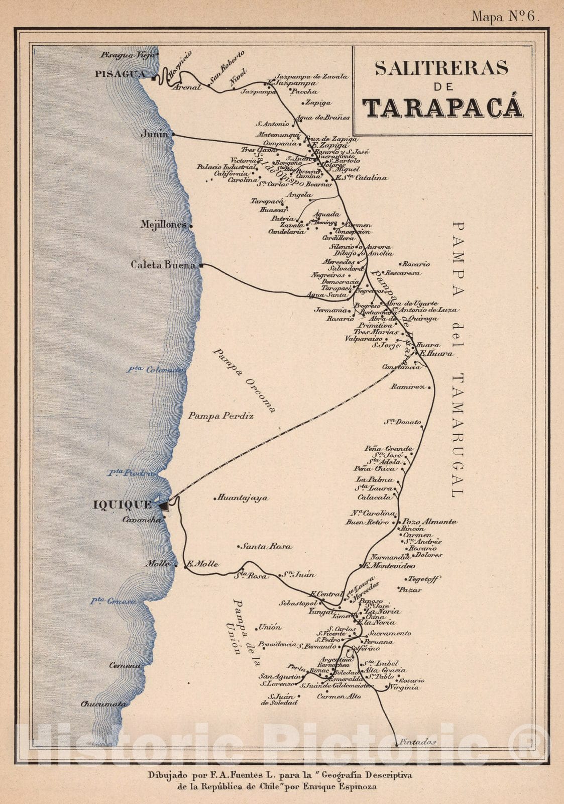 Tarapaca Nitrate Region - Mapa No. 6, 1903 - Historical Map Print