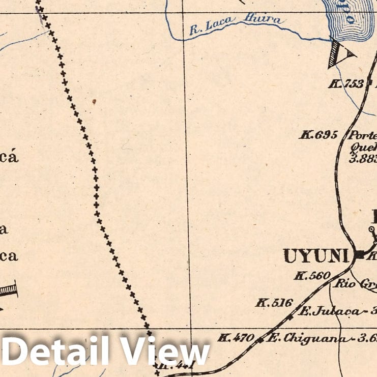 Antofagasta to Oruro and Uyuni to Pulacayo, Chile - Railroad Map, 1903