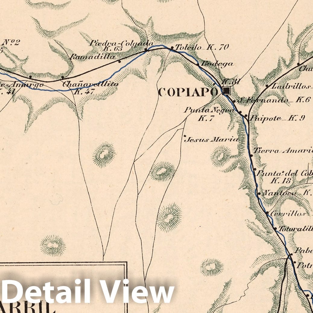 Copiapo Railroad, Chile - Plate No. 10, 1903 Atlas Map Print