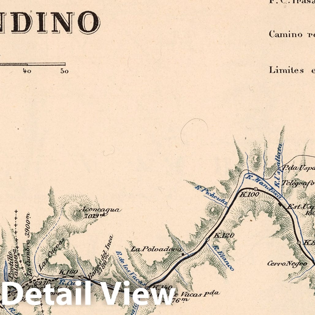 Transandean Railway, Chile, 1903 - Historical Map Reproduction