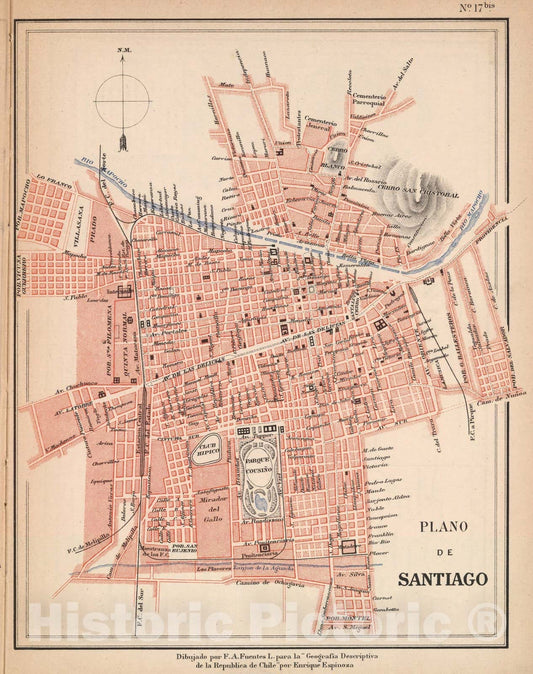 Historic Map : Chile, Mapa No. 17 bis. Plano de Santiago, 1903 , Vintage Wall Art
