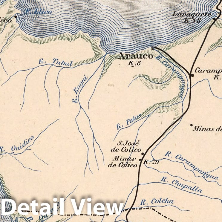 Ferrocarril de Concepcion a Lebu y Canete, Chile 1903 - Historical Railroad Map