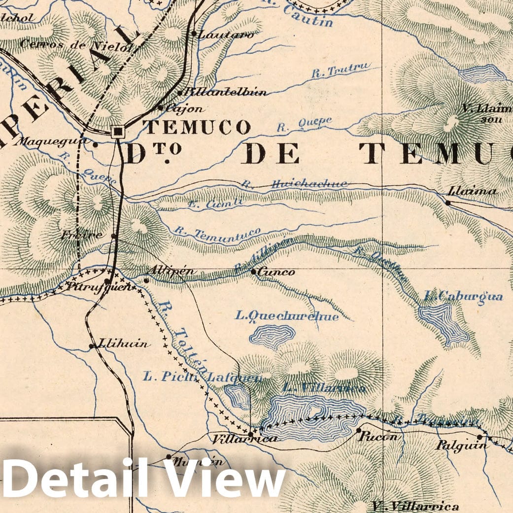 Cautin Province, Chile 1903 Historical Map Print