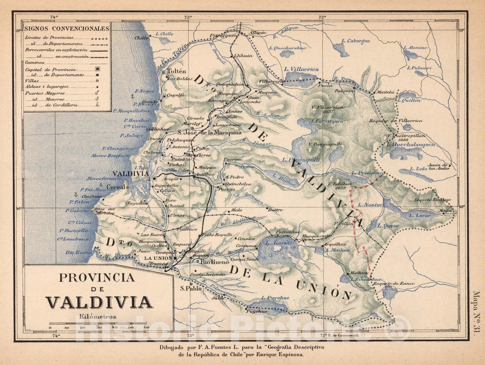 Valdivia Province, Chile 1903 Historical Map Print