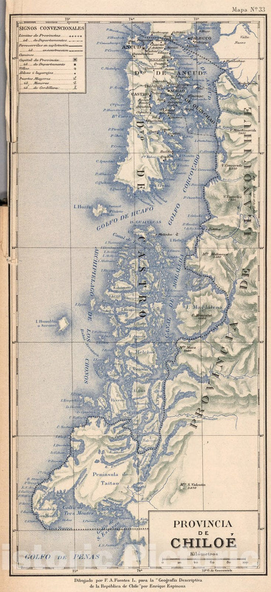 Historic Map : Chile, Mapa No. 33. Provincia de Chiloe, 1903 , Vintage Wall Art