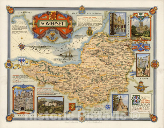 Historic Map : Somerset. 1946 - Vintage Wall Art