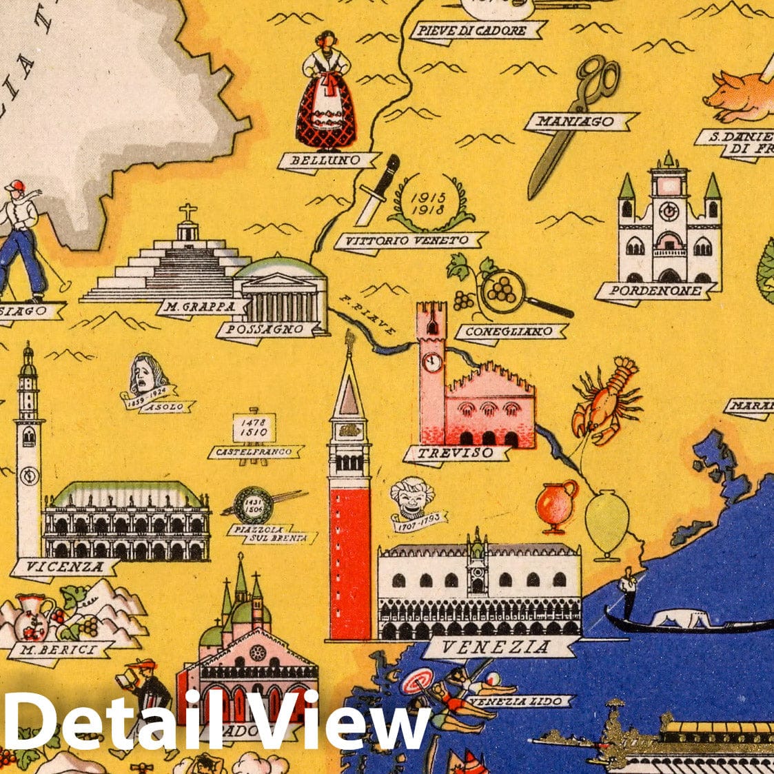 Veneto - Pictorial Map, 1938 - Historical Map Print