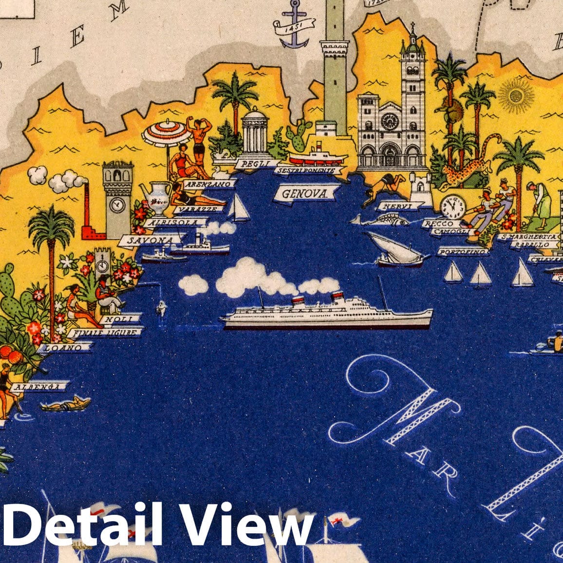 Liguria - Pictorial Map, 1938 - Historical Map Print