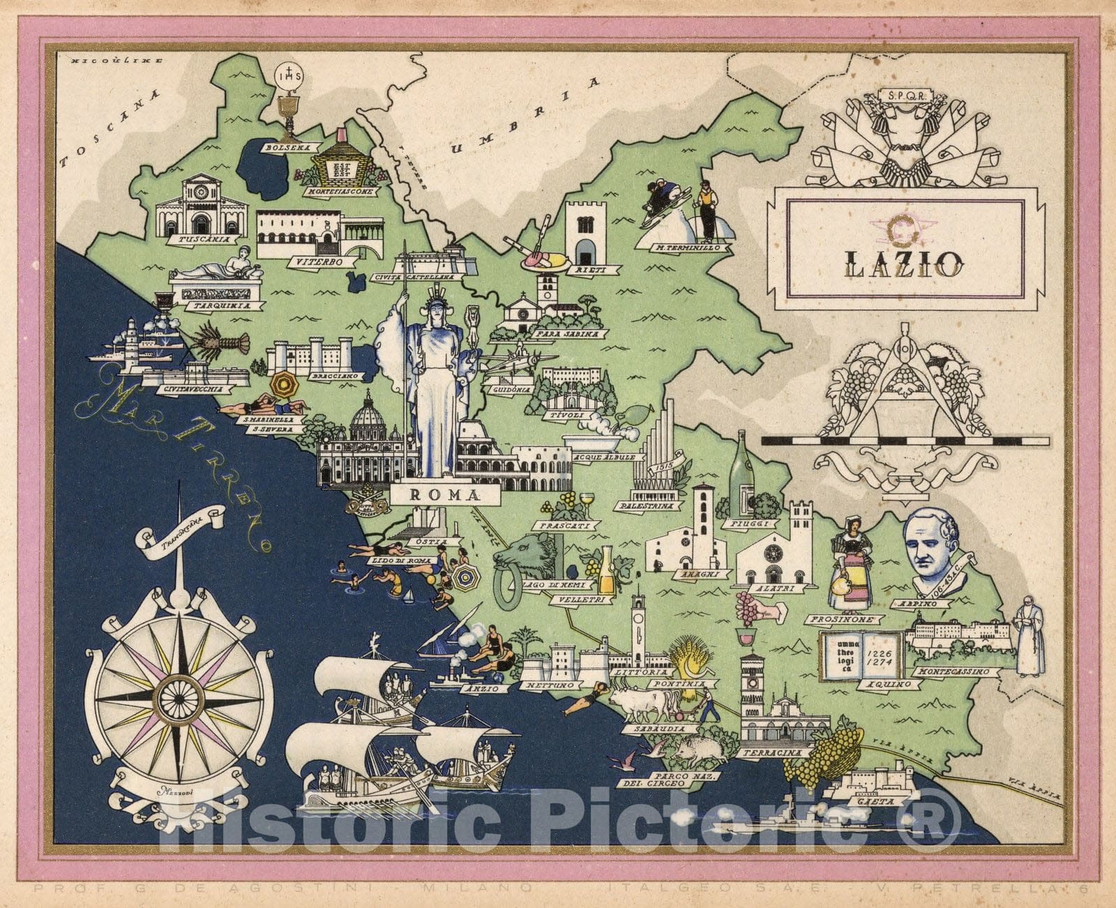 Historic Map : Italy, Guide Book, Lazio. 1938 , Vintage Wall Art