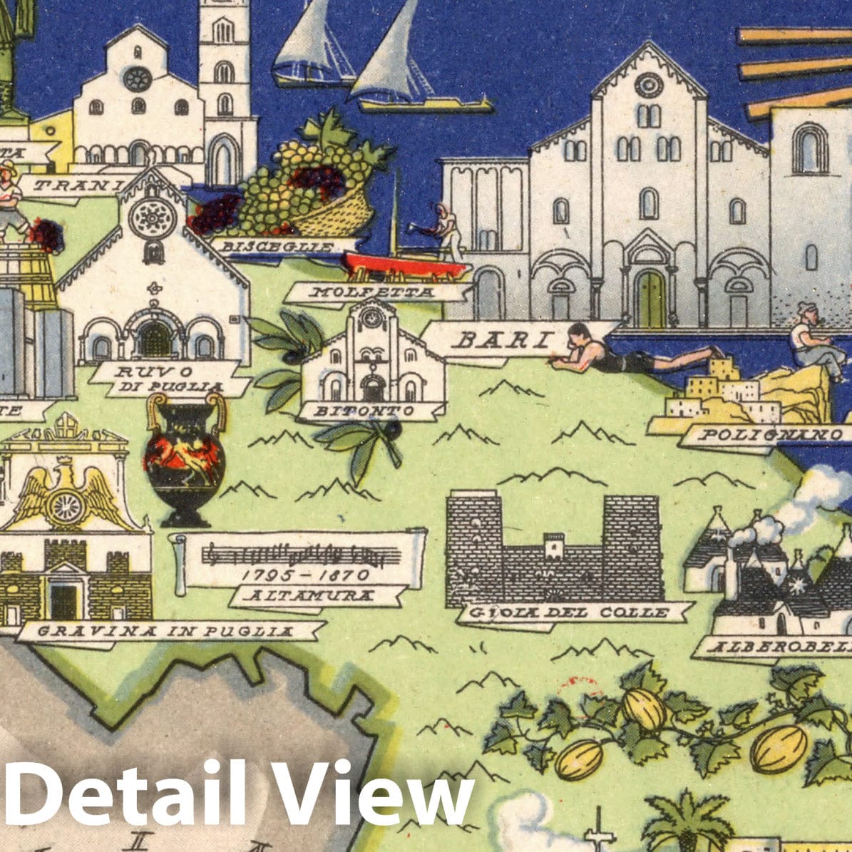 Puglia - Pictorial Map, 1938 - Historical Map Reproduction