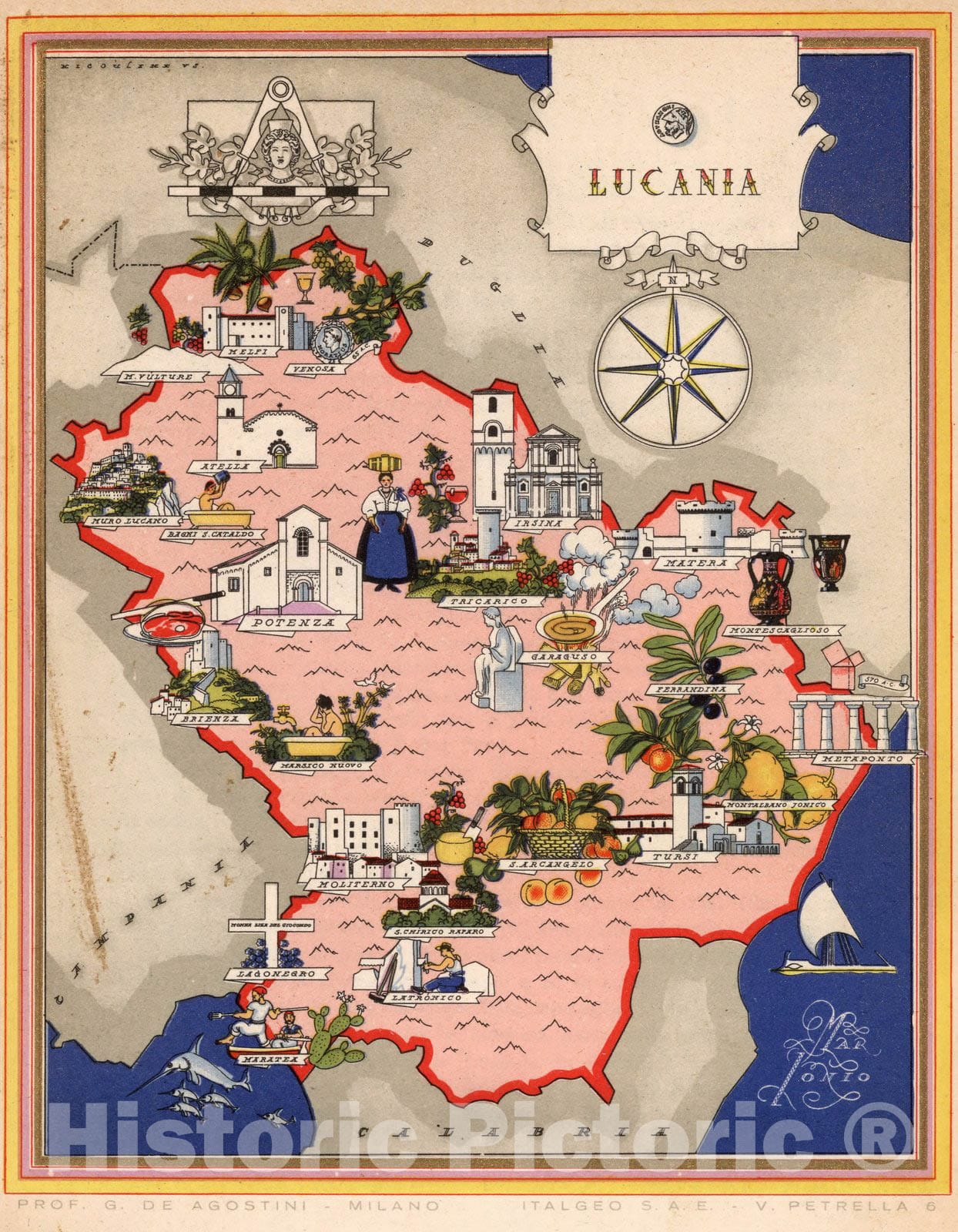 Historic Map : Italy, Guide Book, Lucania. 1938 , Vintage Wall Art