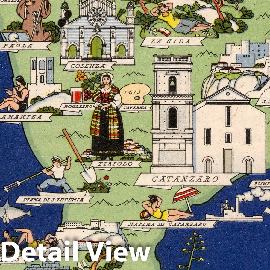 Calabria - Pictorial Map, 1938 - Historical Map Print