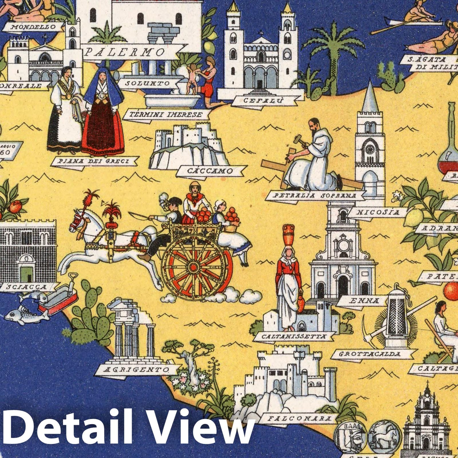 Sicilia - Pictorial Map, 1938 - Historical Map Reproduction