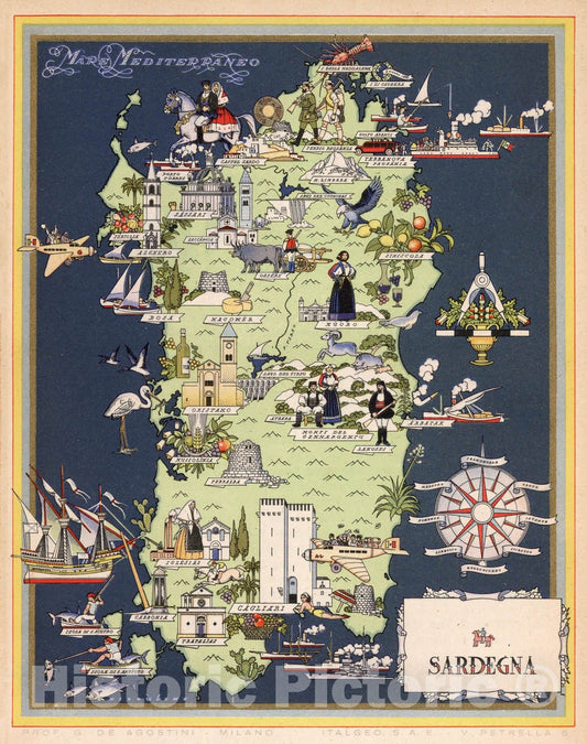 Historic Map - Guide Book, Sardegna. 1938 - Vintage Wall Art