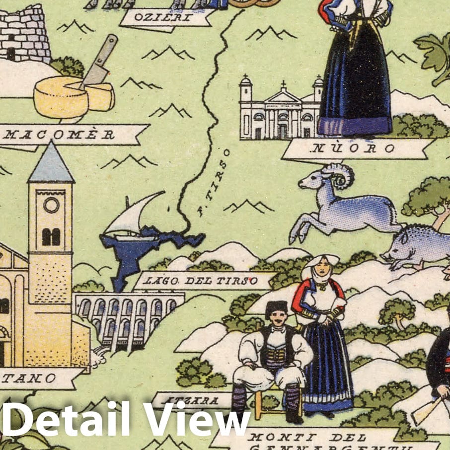 Sardinia - Pictorial Map, 1938 - Historical Map Reproduction