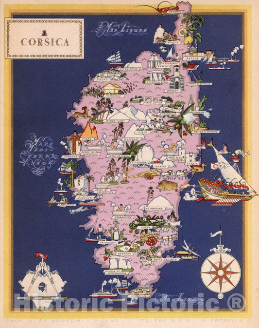Historic Map : Guide Book, Corsica. 1938 - Vintage Wall Art