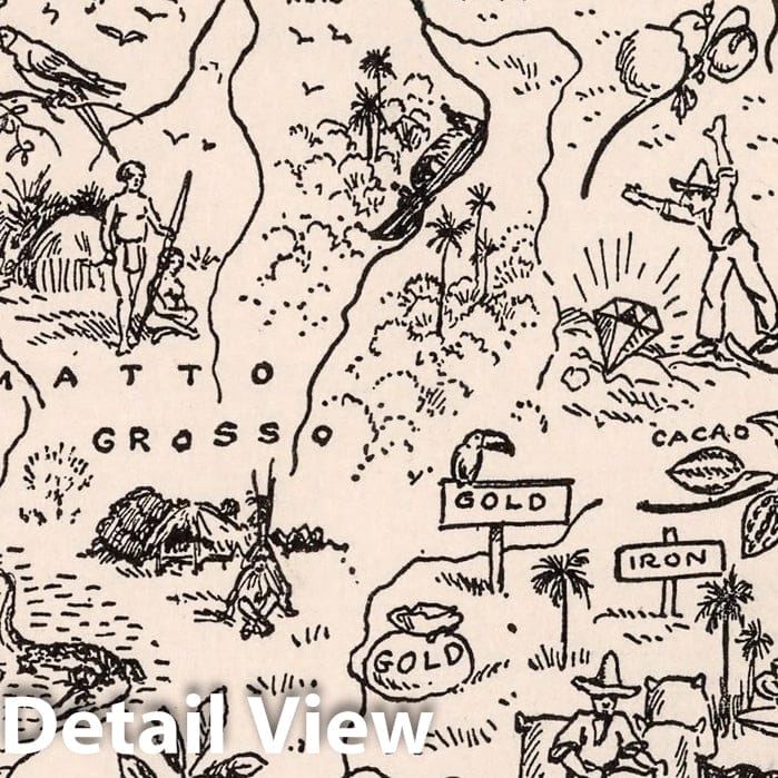 Brazil - Pictorial Map, 1941 - Historical Map Print