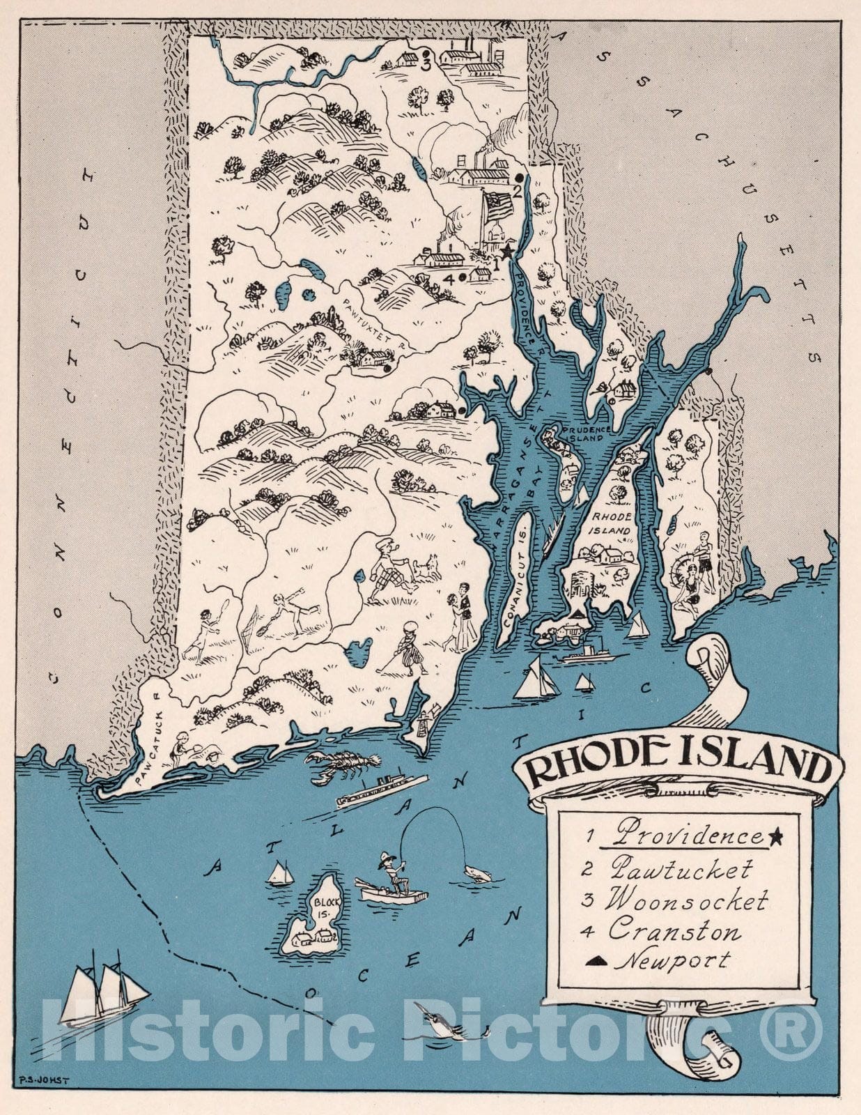 Historic Map : School Atlas Map, Rhode Island. 1931 - Vintage Wall Art