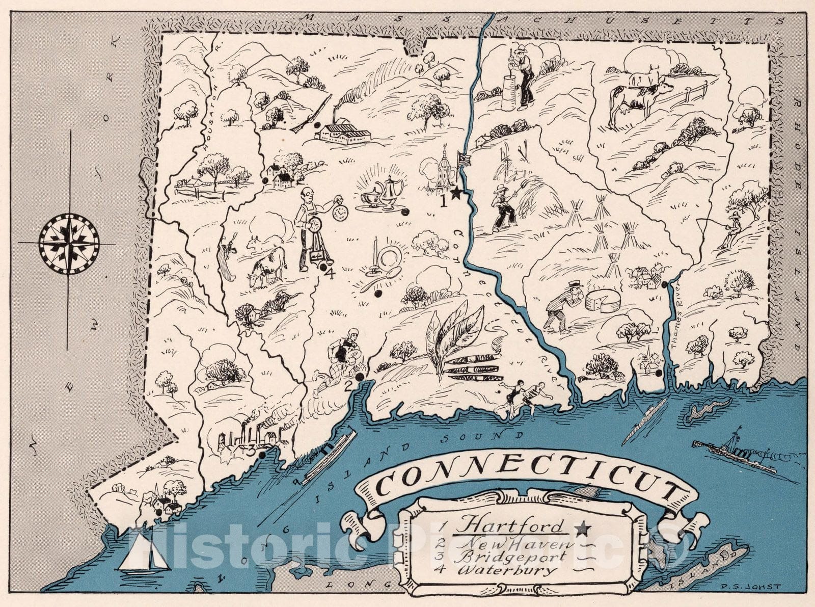 Connecticut - Pictorial Map, 1931 - Historical Map Print
