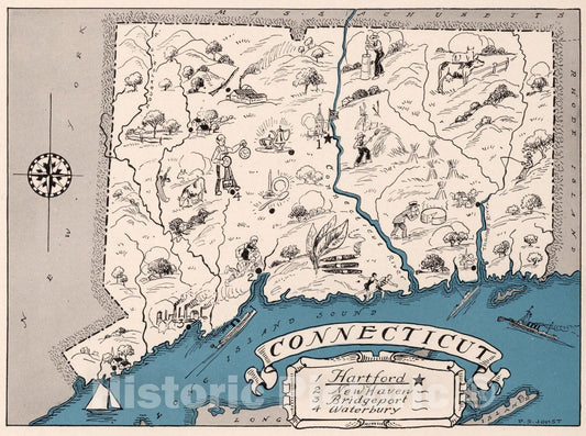 Connecticut - Pictorial Map, 1931 - Historical Map Print