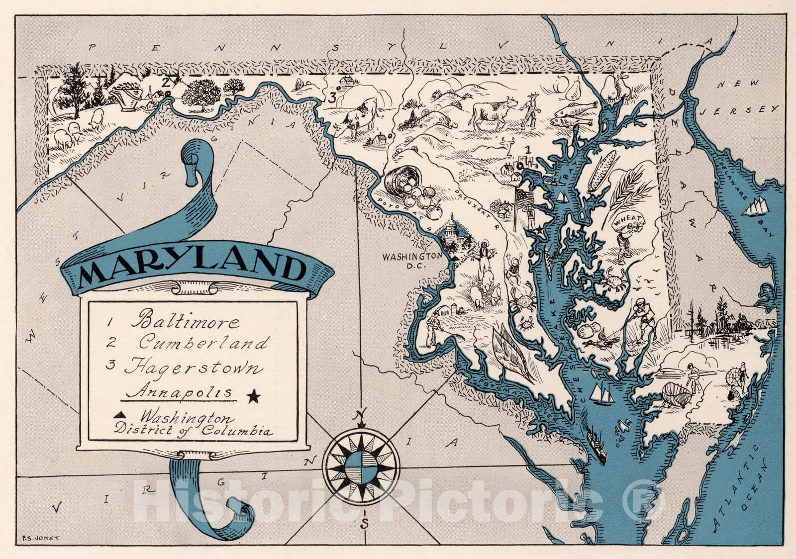 Historic Map : School Atlas Map, Maryland. 1931 - Vintage Wall Art