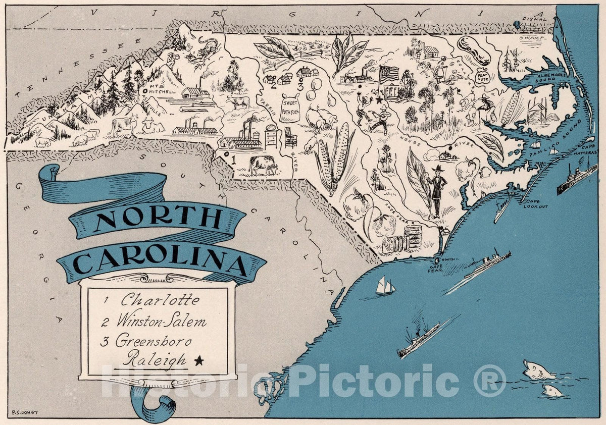 Historic Map : School Atlas Map, North Carolina. 1931 - Vintage Wall Art