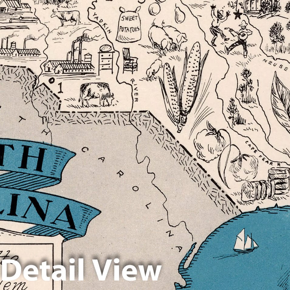 North Carolina - Pictorial Map, 1931 - Historical Map Print