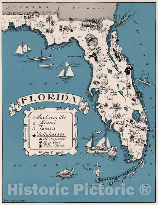 Florida - Pictorial Map, 1931 - Historical Map Print